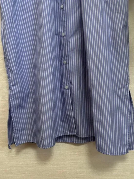 Philic Striped Band Collar Shirt Dress Loose Fit No Collar - Picture 4 of 5